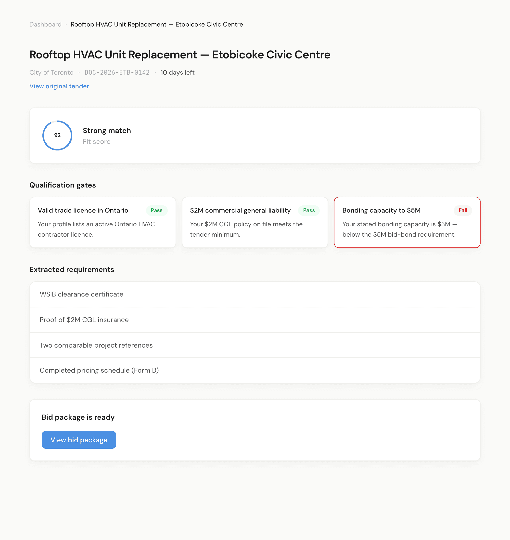 Fit review with score ring and gates